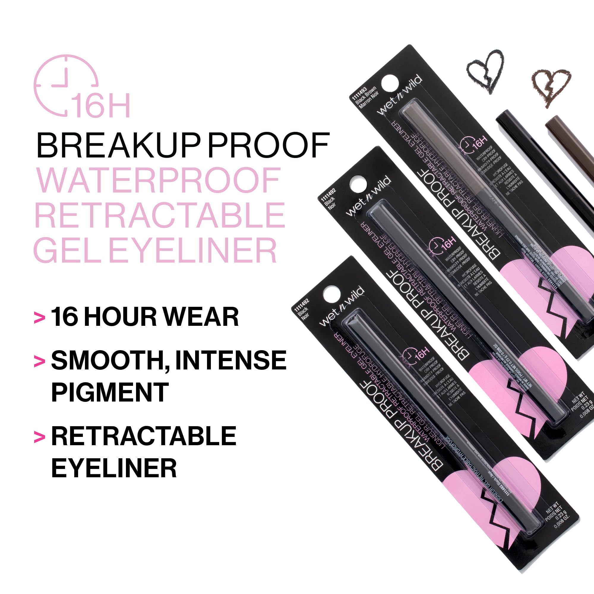 wet n wild Mega Last Breakup Proof Waterproof Retractable Gel Eyeliner - Ultra Pigmented 16-Hour Long Wear, Smudge Proof Satin Finish Formula, Cruelty-Free & Vegan - Charcoal